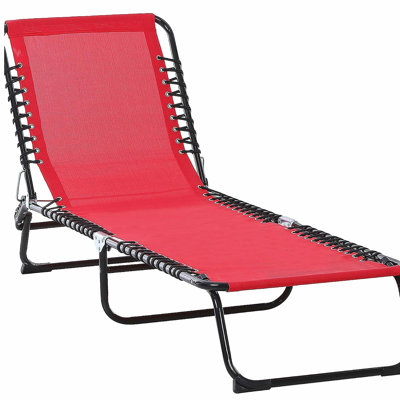 Outsunny Folding Chaise Lounge Pool Chair, Patio Sun Tanning Chair, Outdoor Lounge Chair w/ 4-Position Reclining Back, Pillow, Breathable Mesh & Bungee Seat for Beach, Yard, Patio, Wine Red