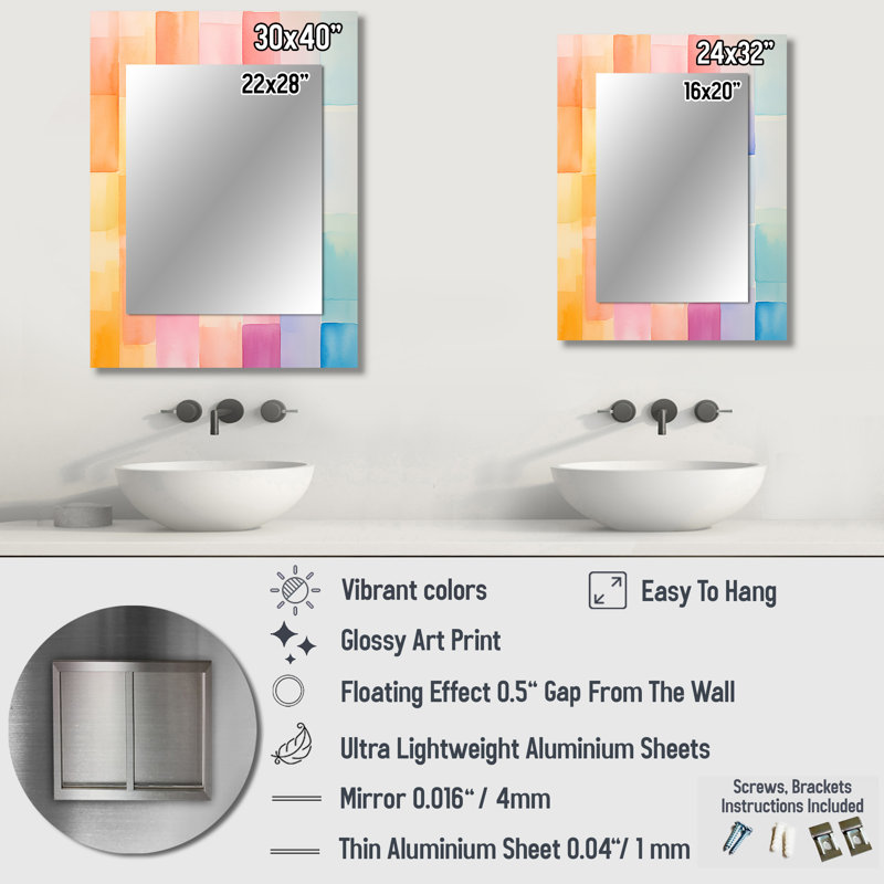 Paster color cubes motifs I - miroir mural géométrique, miroir décoratif moderne, impression d'art en métal, 32 po x 24 po