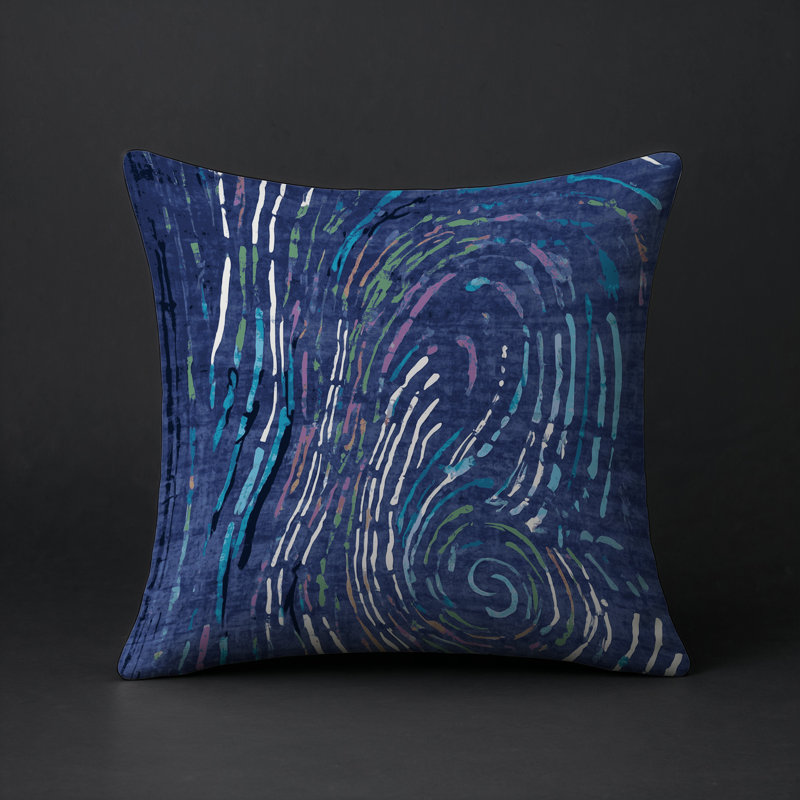 Coussin décoratif intérieur / extérieur gris Modern Modern, Carré 16 po, Bleu / gris clair / beige clair abstrait