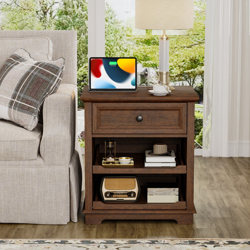 1 - Drawer Tray Monrovia With Storage and Built-In Outlets, Cherry