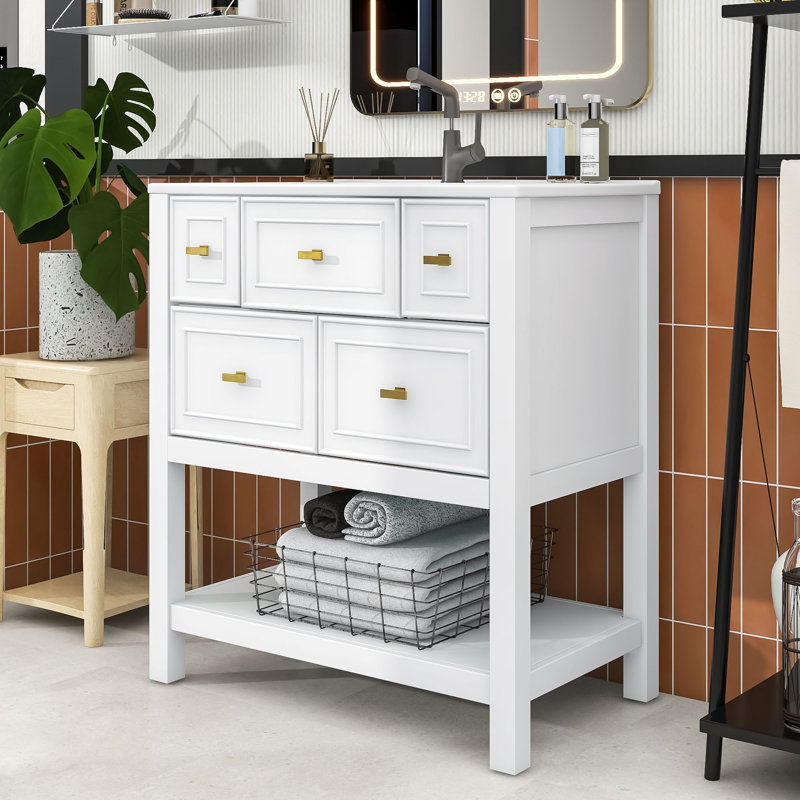 Meuble-lavabo chic et moderne avec rangement dissimulé et conception durable, Blanc
