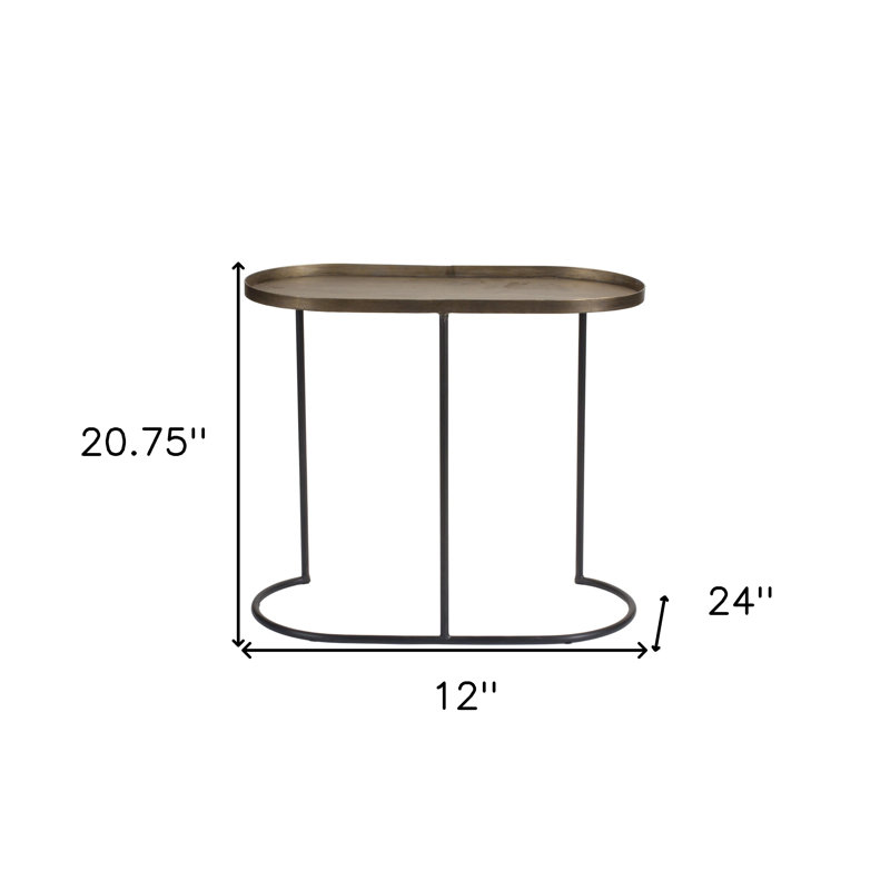 Set Of Two 12" Black And Bronze Iron Oval Nested Tables