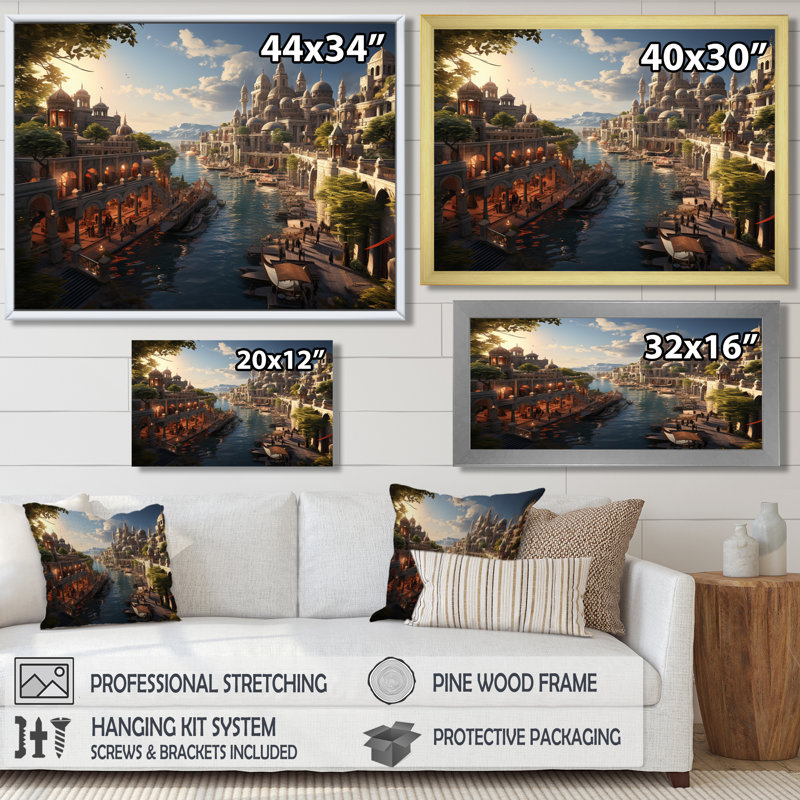 La gloire de la ville perdue d'Atlantis, H 24 po x l 32 po x P 1 po, Toile avec cadre flottant noir