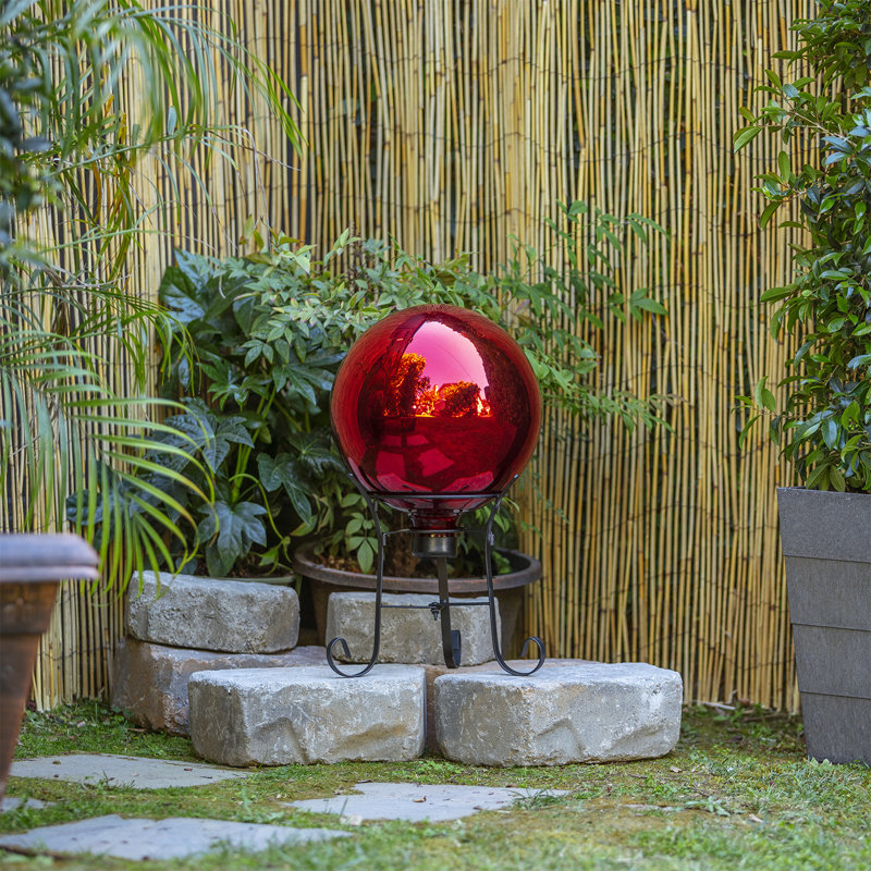 Erma Glass Abstract Gazing Ball, Red