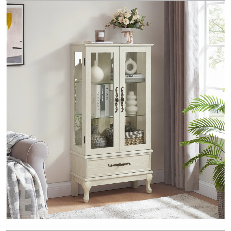 Armoire vitrée avec porte vitrée Curio, Blanc antique