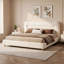 Minimalist Curved Headboard Teddy Bear Plush Bed, King, Cream-732578443