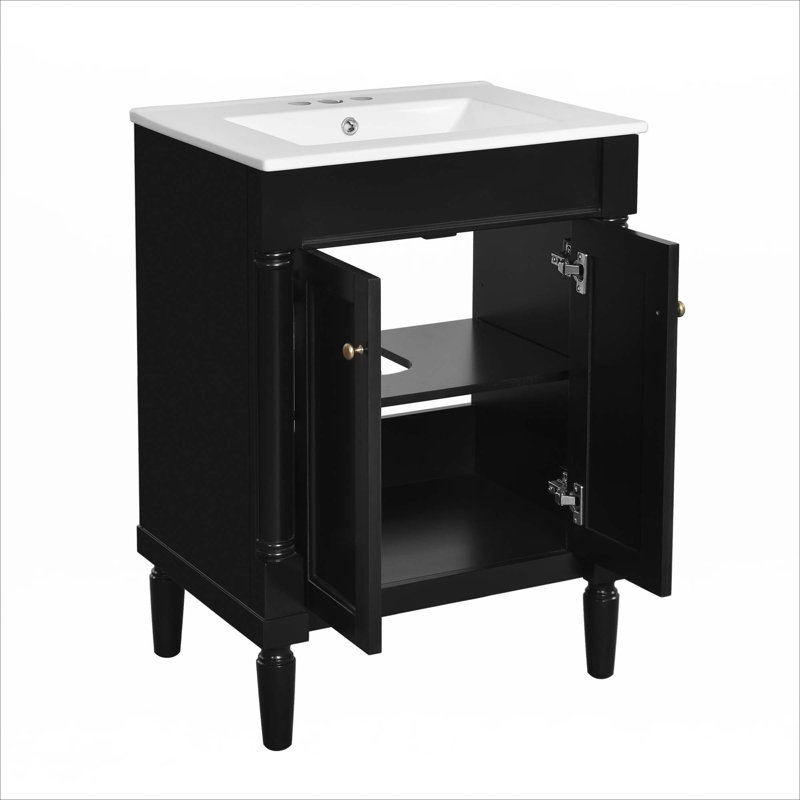 Meuble-lavabo 24 po avec lavabo supérieur, Noir, noir, noir, noir, Doré