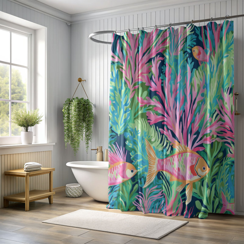 Rideaux de douche 1 pièce Elegant Fish Motifs, H 74 po x l 71 po