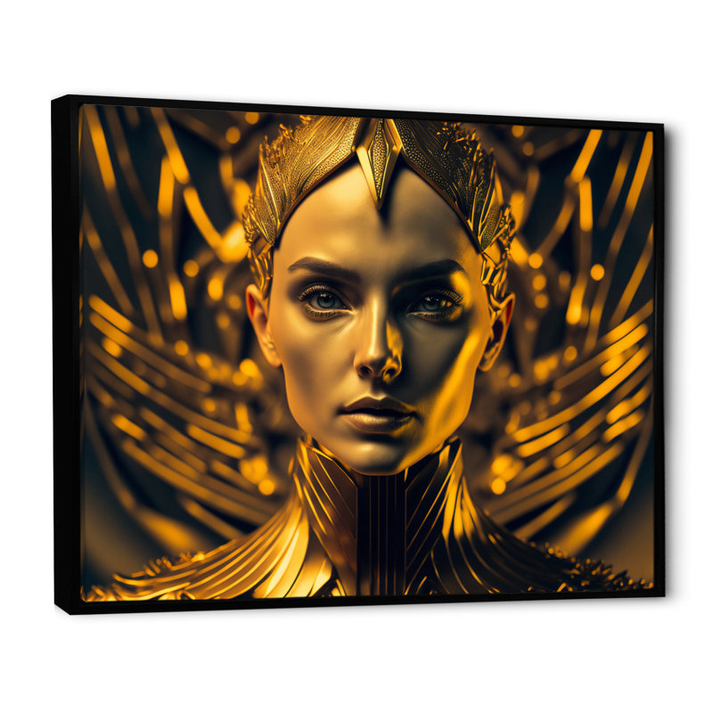 «Futuristic Golden Goddess II», reproduction sur toile, H 12 po x l 20 po x P 1 po, Cadre flottant noir