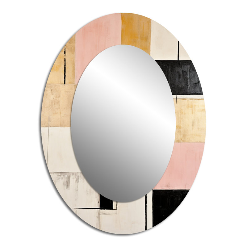 Rose et doré Cubism Dream - miroir mural ovale moderne rose, 40 po x 30 po