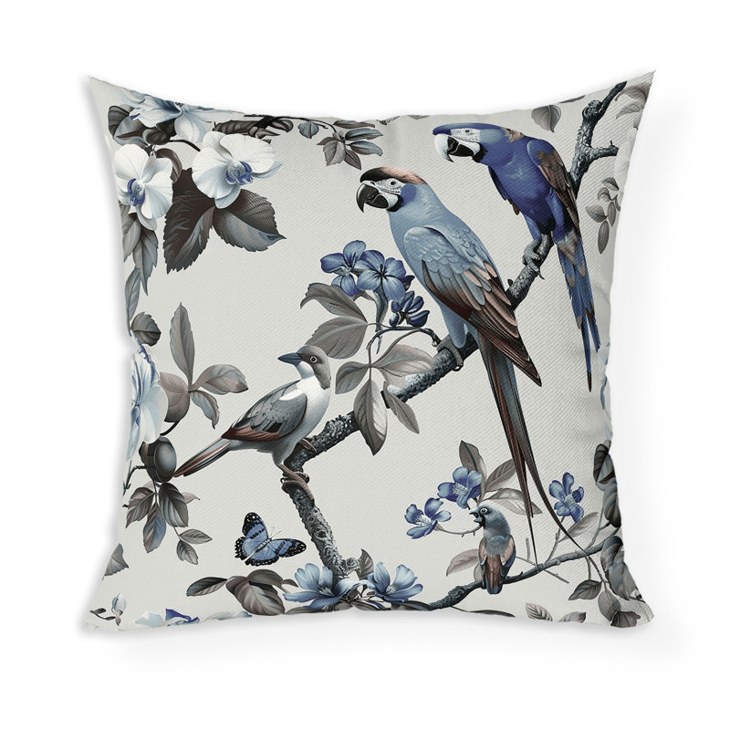 Coussin Parrot Petals Paradise, H 20 po x l 20 po, Bleu / argent
