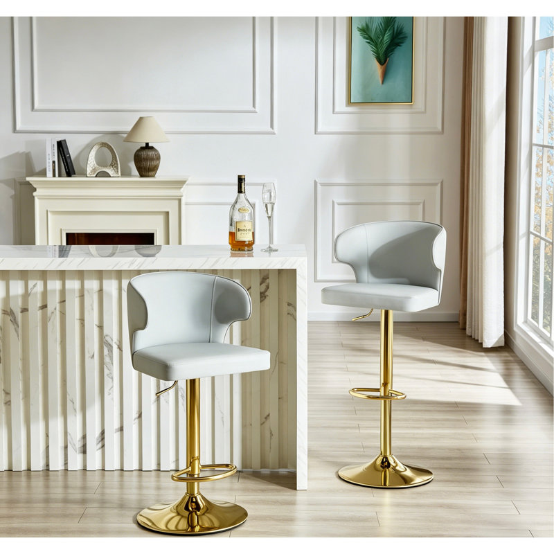 Chaise de bar rotative moderne et réglable, chaise pivotante à dossier en cuir de polyuréthane, convient au comptoir de la cuisine et à la salle à manger, hauteur réglable, capacité de poids de 300 livres (gris - 2 pièces)