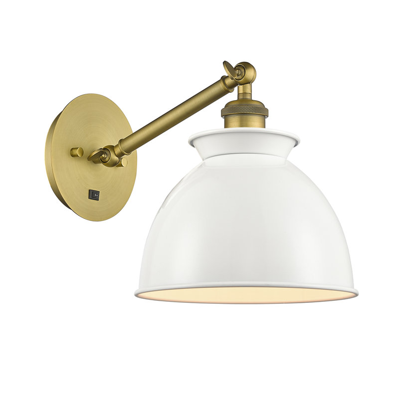 Shauna Armed Sconce, Incandescent, Glossy White, Brushed Brass