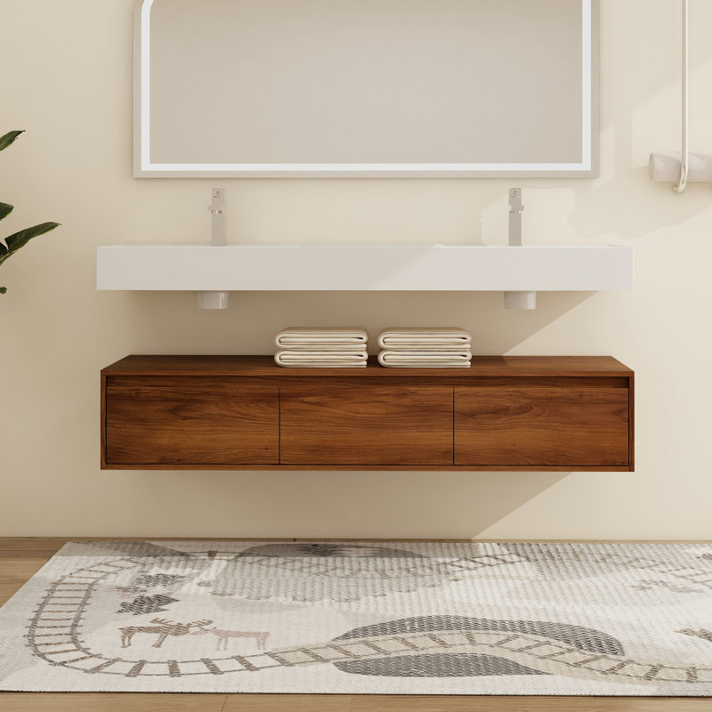Ensemble de meuble-lavabo double 60 po avec plateau en résine Elsar, 59", Brun