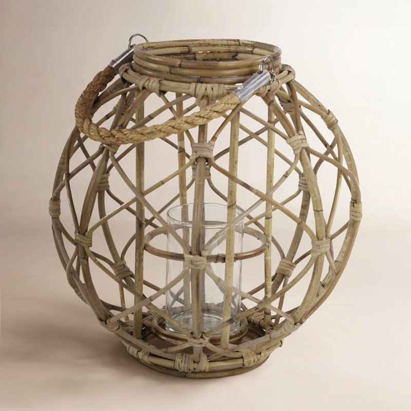 Rattan Wall Lantern, Brown, 10.5" H x 13" W x 13" D