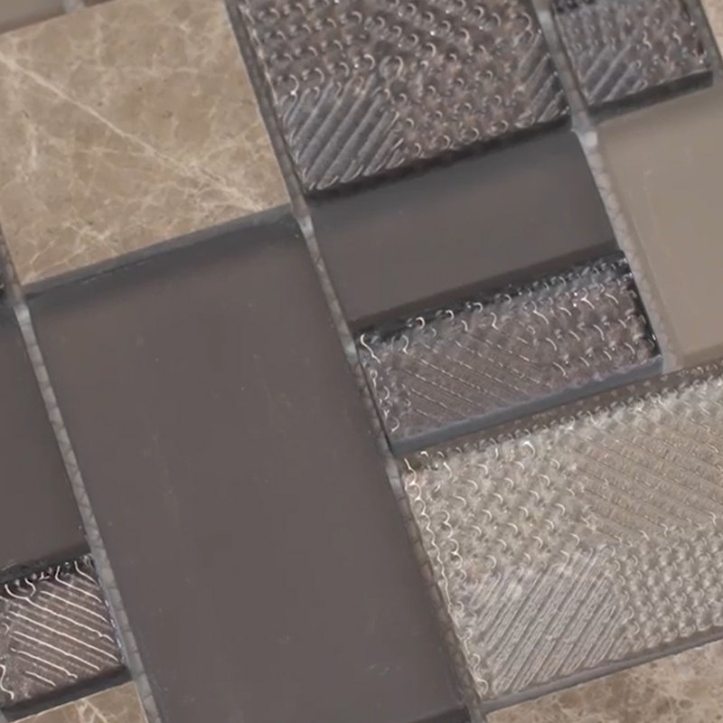 Carreau de mosaïque en verre / marbre 1,9 po x 1,9 po, Gris / Beige