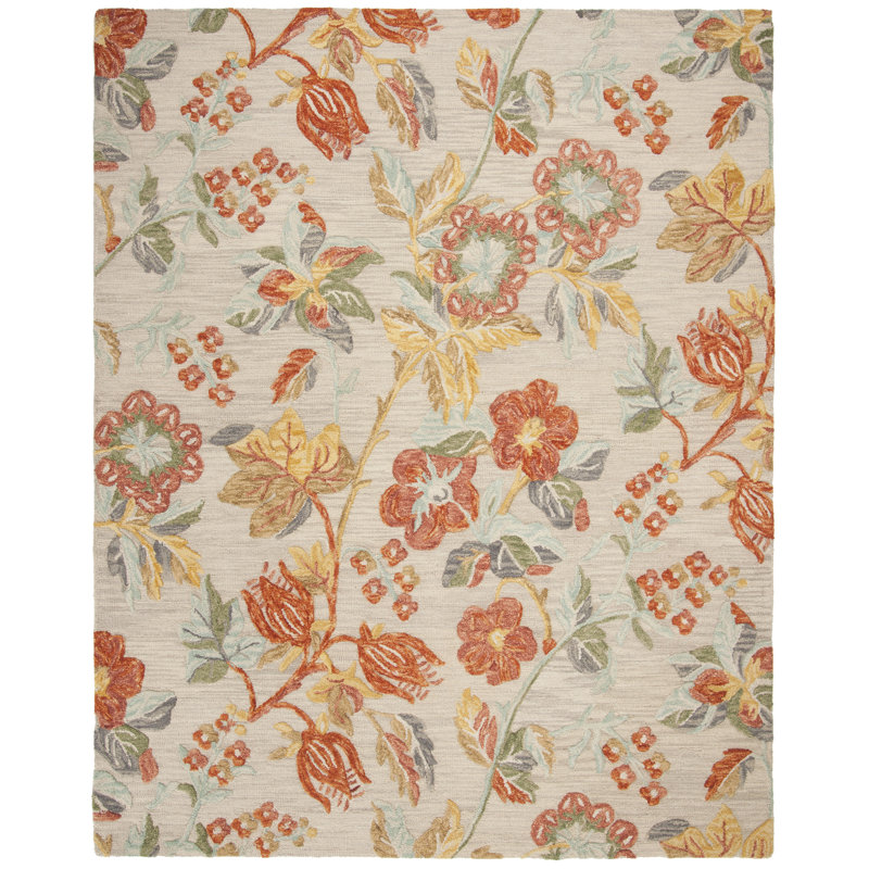 Tapis floral en laine touffeté à la main Emrick, Rectangle de 11 pi x 15 pi