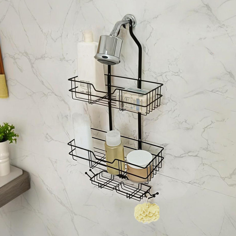 Suspension de salle de bain - Organisateur à 3 niveaux avec porte-savon et 4 crochets pour serviettes, éponge