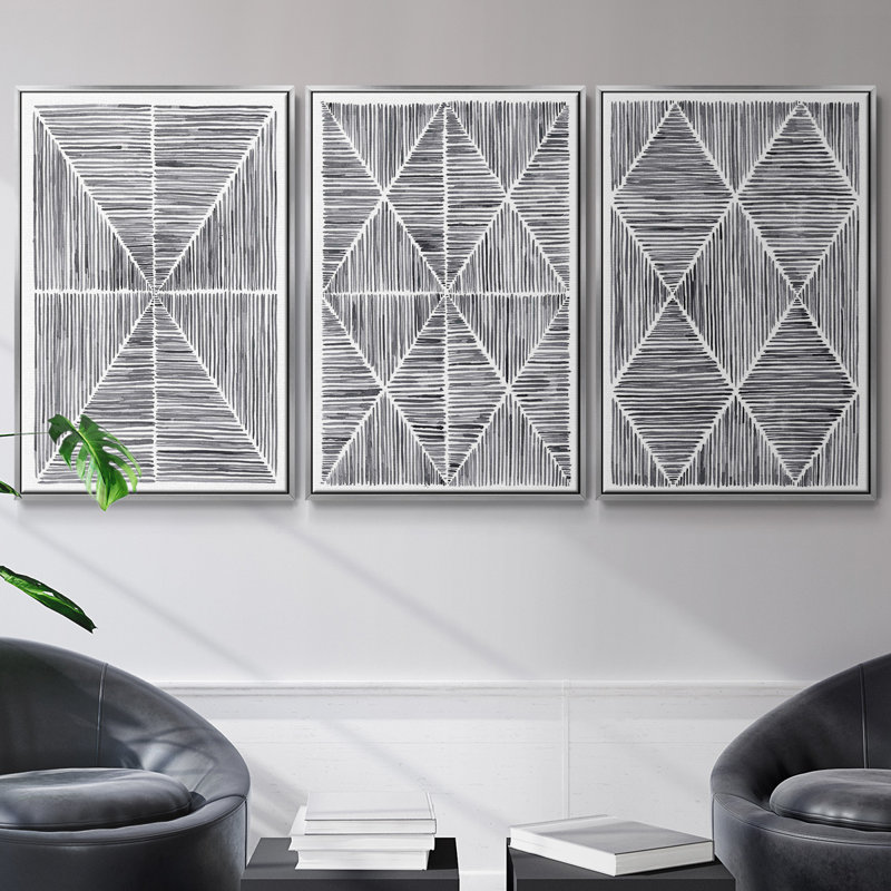Vibrato I - Ensemble de 3 reproductions encadrées sur toile flottante, H 40 po x l 78 po, Argent