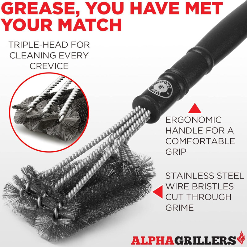Premium Stainless Steel Non-Stick Cleaning Brush with Ergonomic Handle, Rust-Resistant Dishwasher Safe Scrub Brush for Pots, Pans, Grill & Kitchen Cleaning