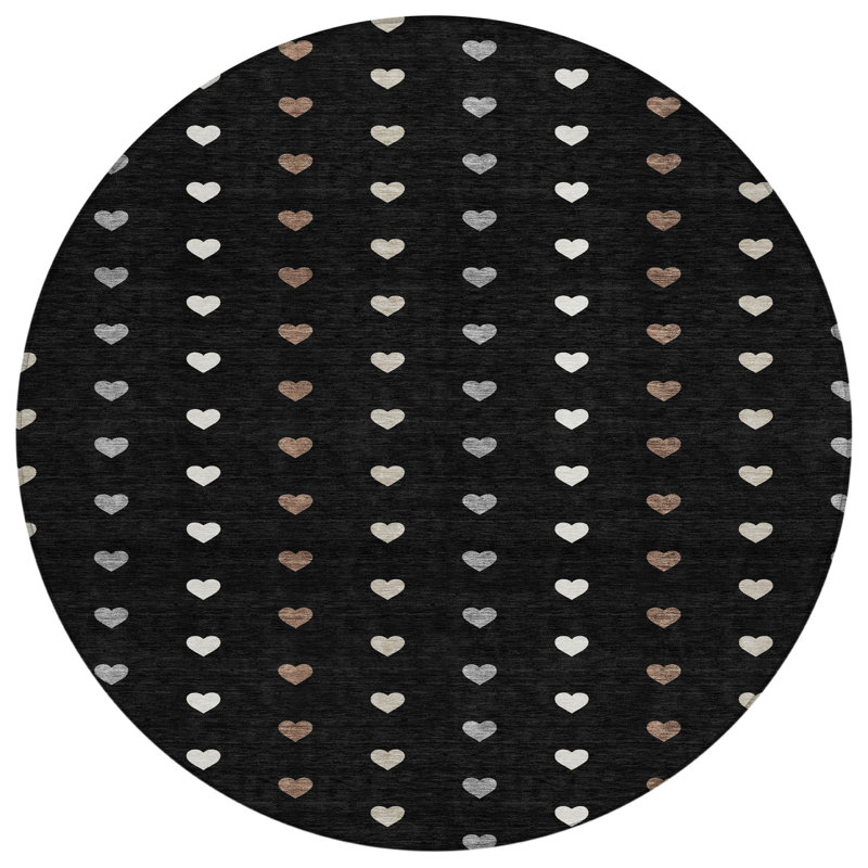 Machine Washable Indoor/Outdoor Chantille ACN2510 Kids Rug, Round 8', Black