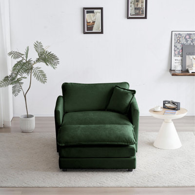 Fauteuil d'appoint moderne avec repose-pieds, fauteuil club en chenille, fauteuil de lecture pour chambre à coucher, chenille verte