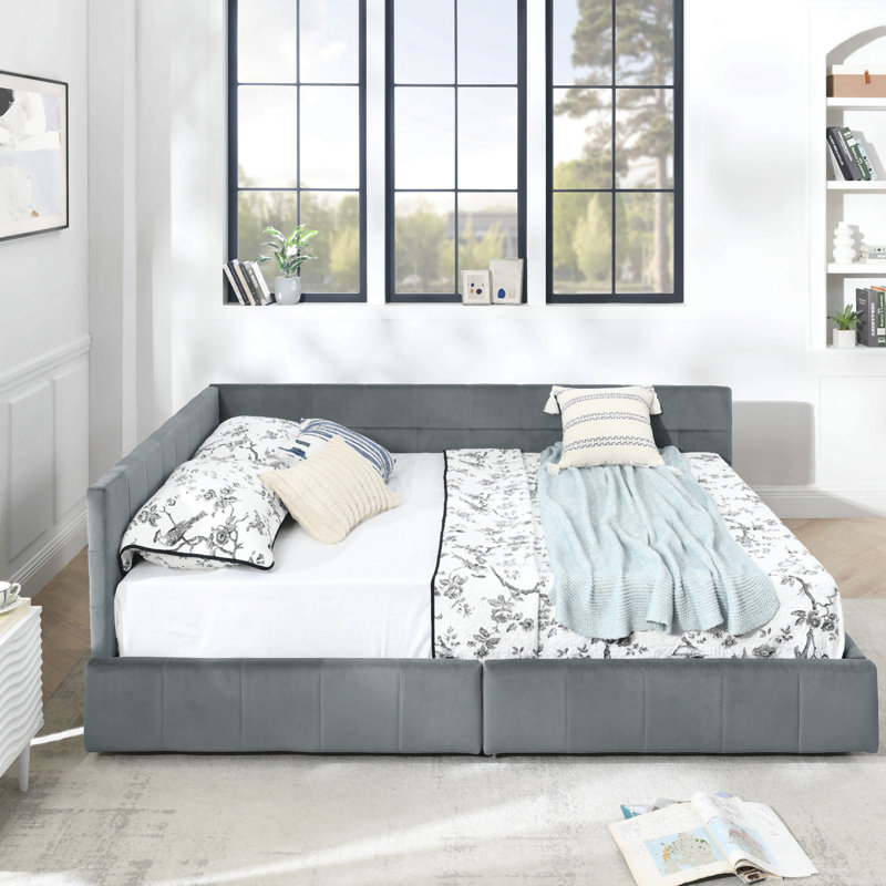 Grand lit capitonné avec rangement capitonné, cadre de canapé-lit avec dossier et accoudoirs confortables, grand lit pour chambre à coucher, salon, velours
