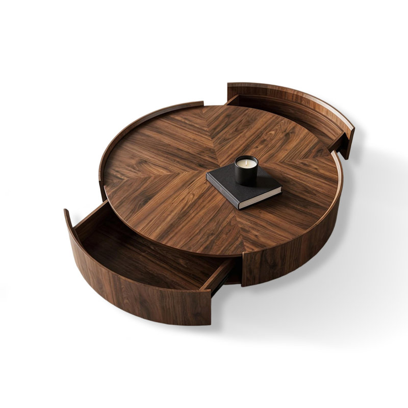 Table basse ronde en bois manufacturé noisette, 12.6"H*31.5"W*31.5"D