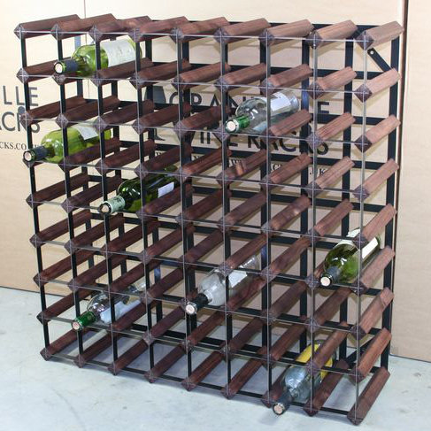 Liddle 72 - Bottle Solid Wood Wine Bottle Rack, Dark Oak Stained Pine / Black Steel