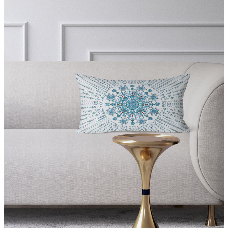 Carnation Circle  Rectangular Throw Pillow, Blue/White