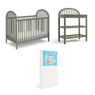Graco Olivia 3-In-1 Convertible Crib With Mattress And Olivia Changing Table Nursery Set - Olive
