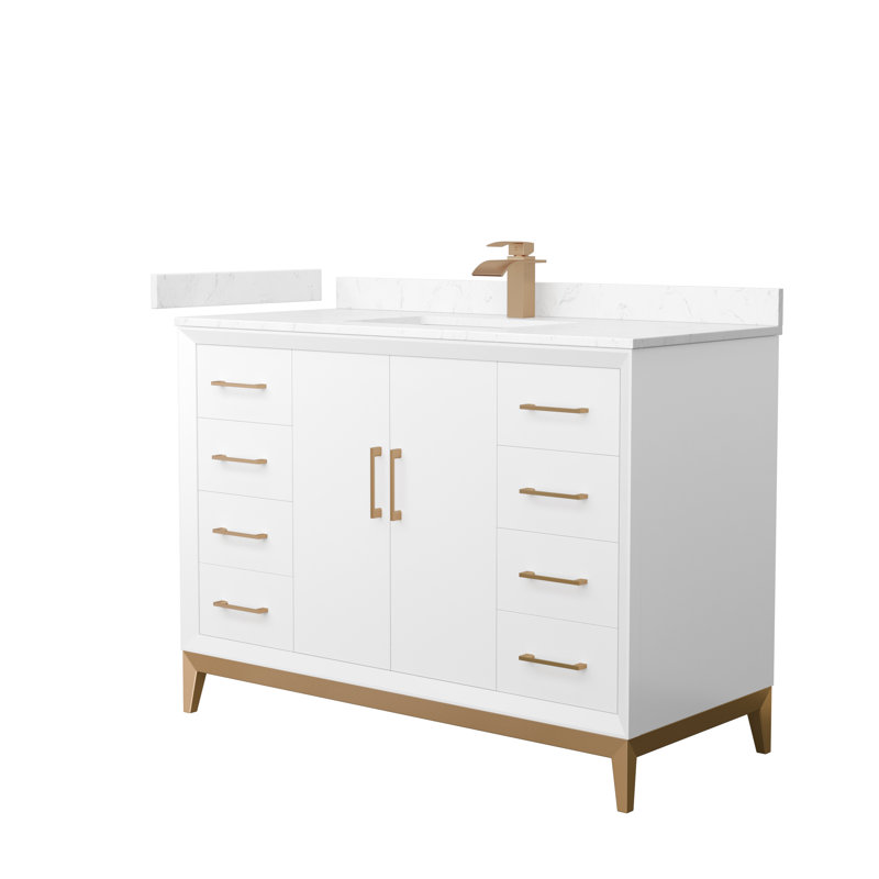 Ensemble de meuble-lavabo simple 60 po Amici, Marbre de culture (blanc), Nickel brossé, 48"