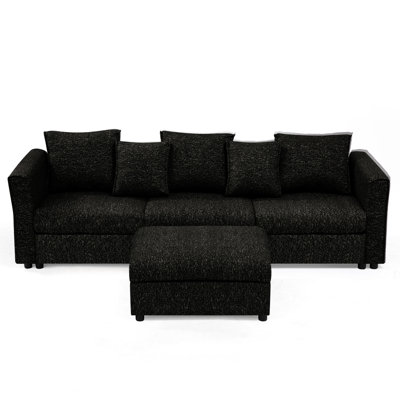 110” Oversized L-Shape Sofa With Adjustment Armrest, Chenille 3 Seater Sofa With Movable Ottoman, Upholstered Sectional Couch For Living Room, Apartment