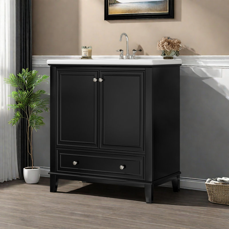 Meuble-lavabo 30 po avec lavabo, Noir