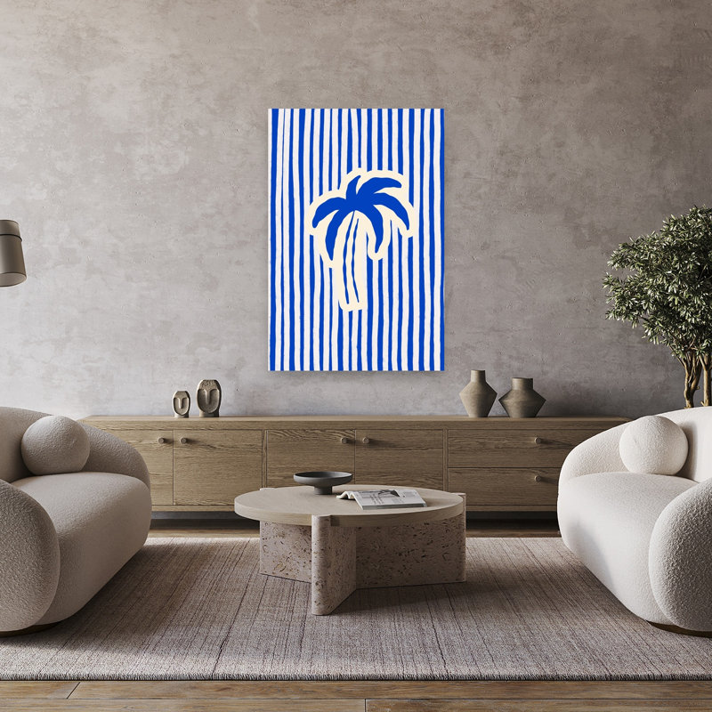 Impression d'art mural côtier bleu à rayures bleues, 48" H x 32" W