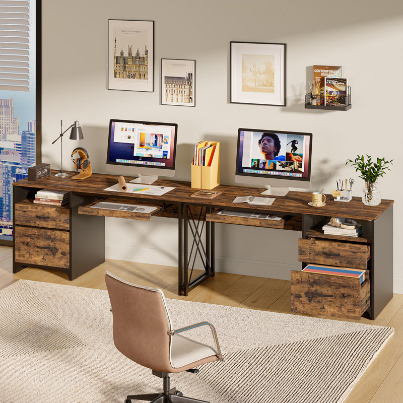 Labelle 55" W Writing Computer Desk with Keyboard Tray, Rustic Brown/Black