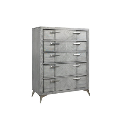 Commode 5 tiroirs en placage assorti gris