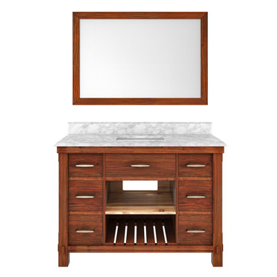 48"" Freestanding Bathroom Sink Vanity In Traditional Brown With Carrara Marble Top And Mirror -  CASAINC, CA512-48-CM-TB