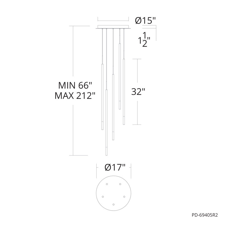 Viggo Round Multi-Light 4-CCT Pendant, 40" H x 17" W x 17" D