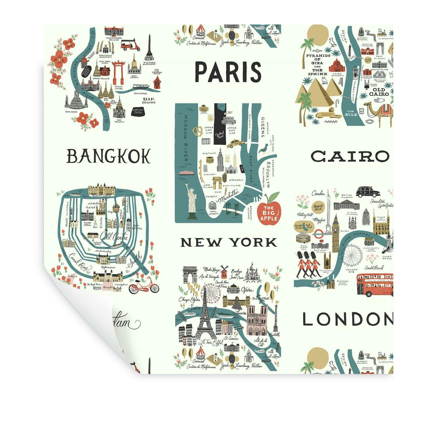 City Maps Self-Adhesive Wallpaper, Blue