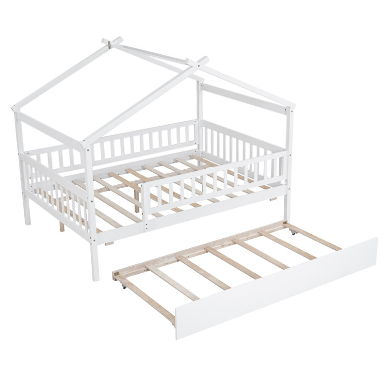 Lit en bois avec lit gigogne simple, Full, Blanc