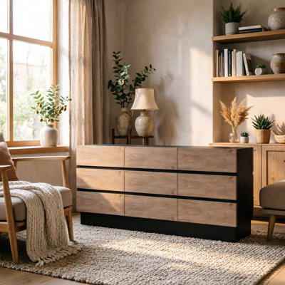 Modern Wooden Chest With Handle-Free Design, Solid Wood Storage Cabinet, Walnut Finish