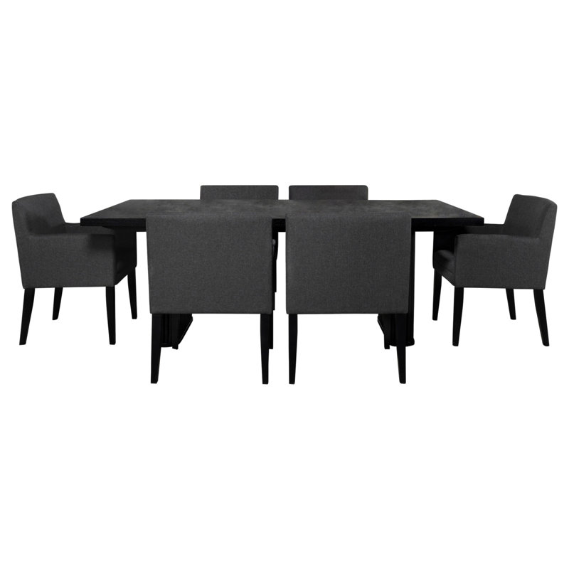 Ensemble de salle à manger 7 pièces gris anthracite et noir Houston, 7 pièces : table, 6 chaises
