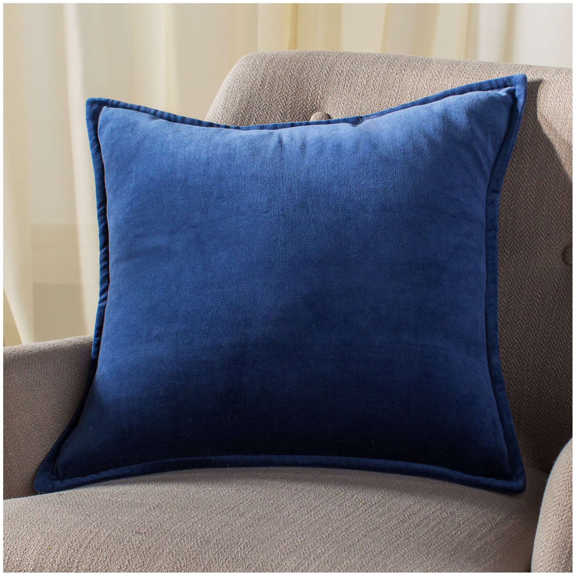 Edgar 100% Cotton Throw Pillow, Dark Blue, Down, 20"H x 20"W