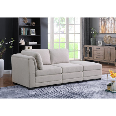 Canapé moderne réversible en tissu de lin avec repose-pieds Krist86