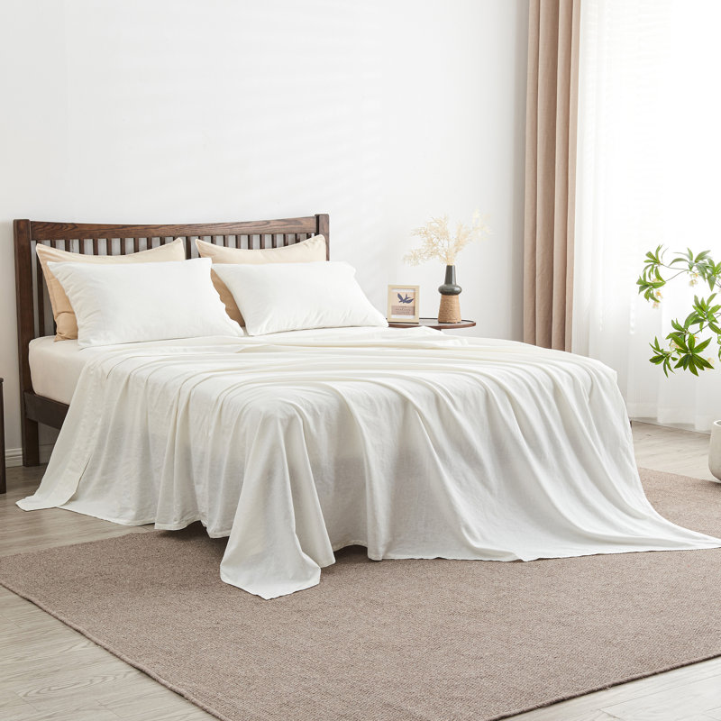 Linen Cotton Flat Sheet(White,King), King, White