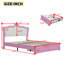 Lit plateforme tapissier en similicuir, lit double de style princesse avec lumières DEL intégrées et tiroirs de rangement, rose et blanc doux