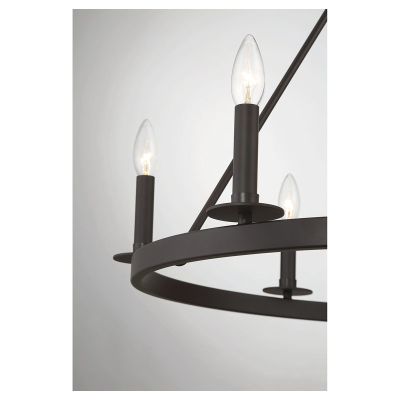 Lustre 6 lumières en bronze huilé, Bronze frotté à l'huile