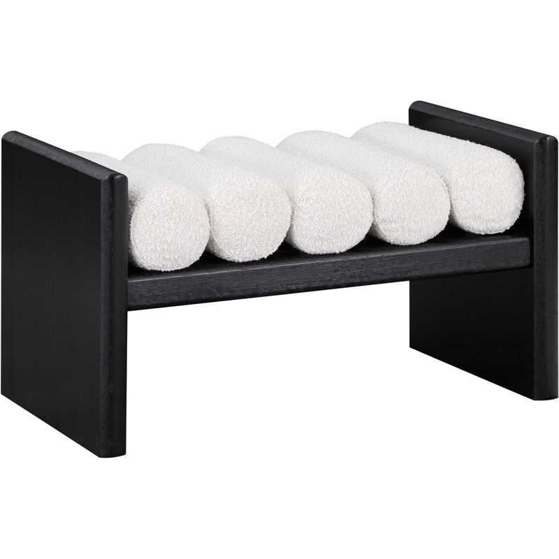 Banc en bois Boucle, H 18 po x l 32 po x P 19 po, Tissu crème bouclé / finition noire