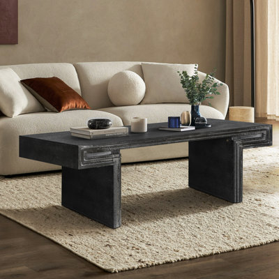 Table basse, conception rectangulaire en bois récupéré de qualité supérieure, structure à deux niveaux avec finition, assemblage facile pour le salon et le bureau